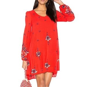 Free People Red Embroidered Long Sleeve Dress Sz S